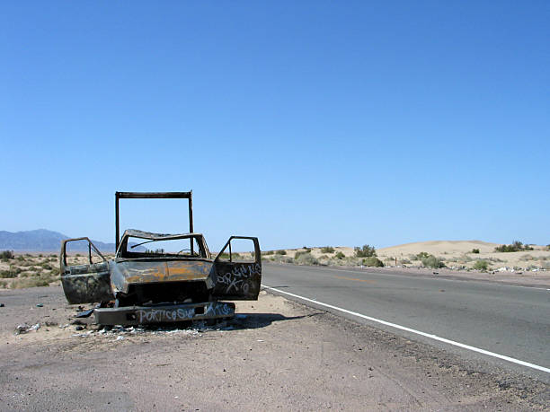 Abandoned Car on a Mexican Highway stock photo