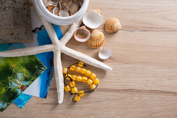 istock Composition of sea shells, stars and album. 905933352