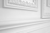 Polyurethane decorative mouldings on a wall (baroque style architecture element)