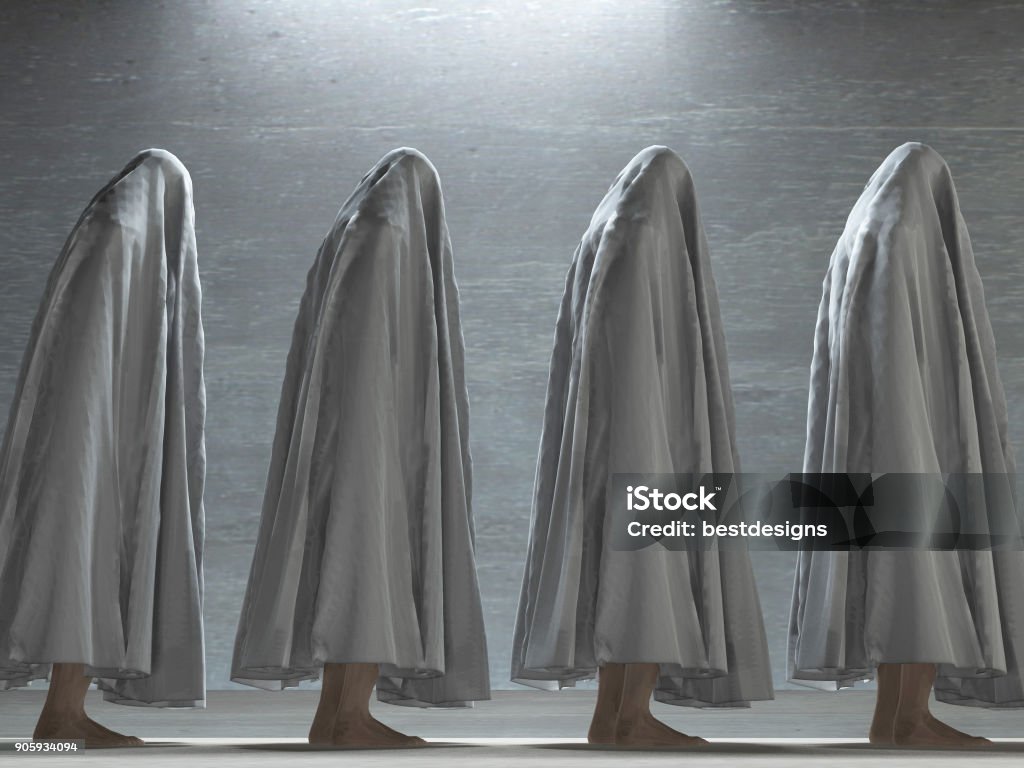 Figures covered in gray Adult Stock Photo