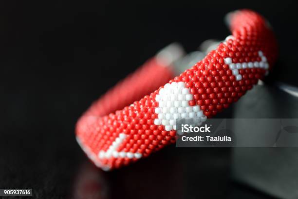 Valentines Day Red Beaded Bracelet On A Dark Background Close Up Stock Photo - Download Image Now