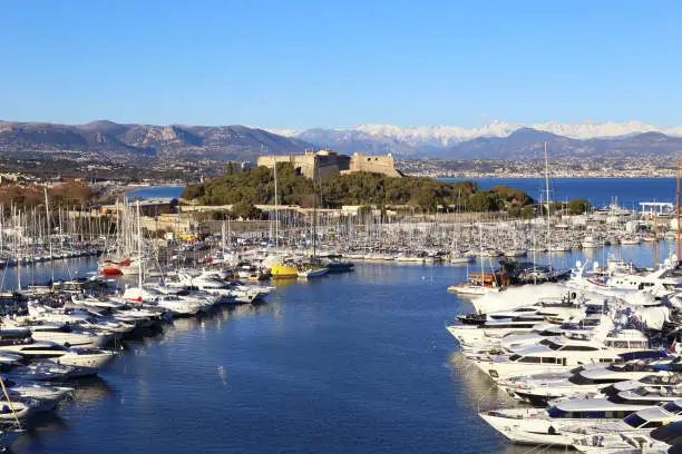 Photo of French Riviera. Antibes. View of port, yachts and fortress