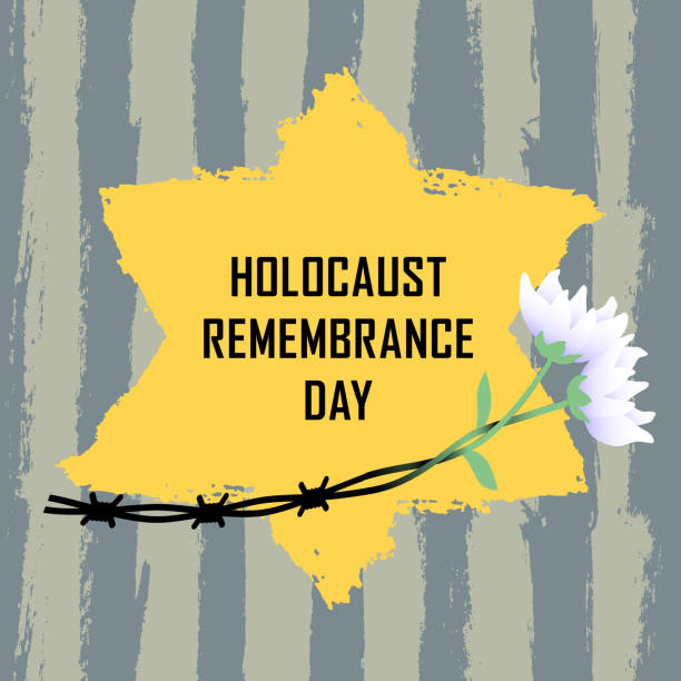Holocaust Remembrance Day. Concentration Camps. Yellow Star of David. This David's Star was used in Ghetto and Concentration Camps and flowers. Vector illustration Holocaust Remembrance Day. Concentration Camps. Yellow Star of David. This David's Star was used in Ghetto and Concentration Camps and flowers. Vector illustration holocaust stock illustrations