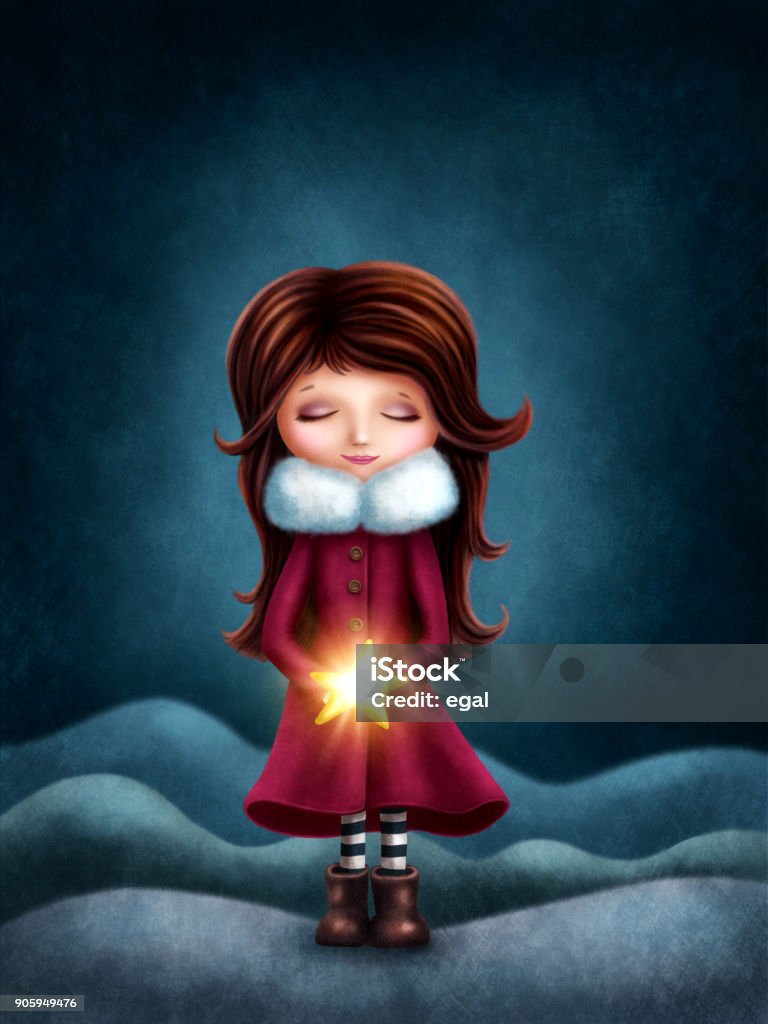 Little girl with star Little girl with star in the hands Fairy Tale stock illustration