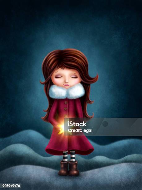 Little Girl With Star Stock Illustration - Download Image Now - Fairy Tale, Winter, Austria