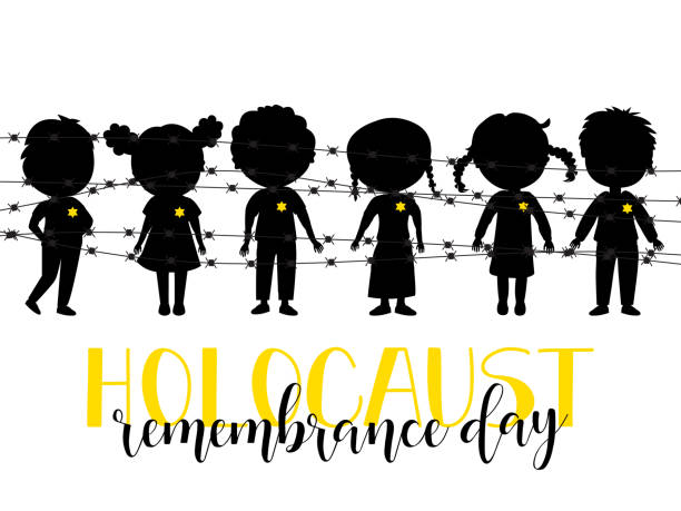 Holocaust Remembrance Day. January 27. Vector illustration Holocaust Remembrance Day. Lettering. Vector Jewish star with barbed wire. kids . nazism stock illustrations