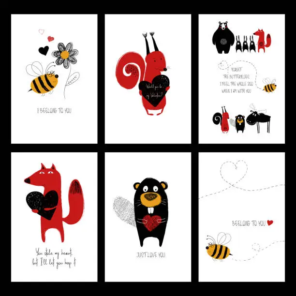 Vector illustration of Set Of Love Cards With Animals.
