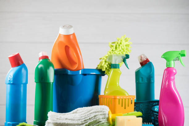 istock Cleaning concept with supplies 905969760