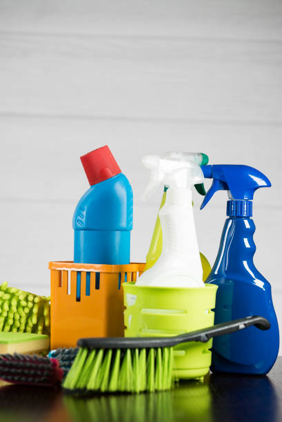 istock Cleaning concept with supplies 905969864