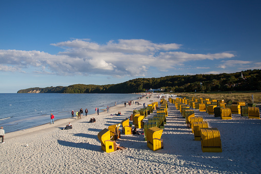 Ruegen Island,Germany: September 25,2015: Morning on the beach in Binz, Ruegen Island, Germany. Binz is the largest seaside resort on the German island of Rugen