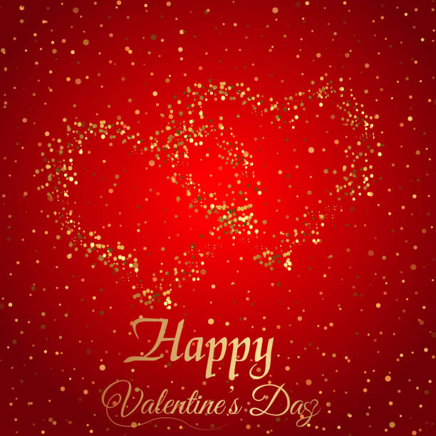 istock Valentine's day greeting card with sparkles gold heart on red background. Vector. 905970918
