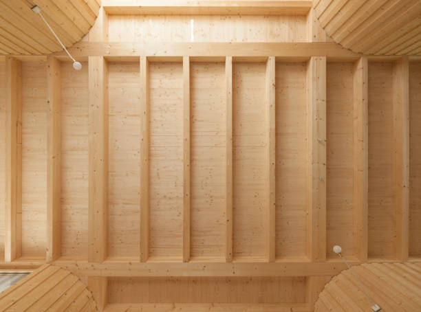 istock Ceiling with geometric pattern of wooden beams 905974054