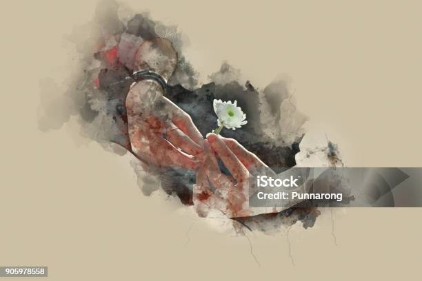 Man Is An Artist Holding A Brush And Drawing An Abstract Picture Stock  Photo - Download Image Now - iStock