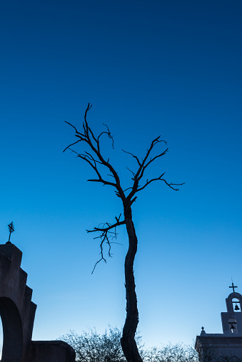 Mission San Xavier Del Bac in Tucson, Arizona night photo dark moody spooky religion cross silhouette