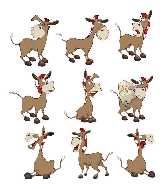 ilustraciones, imágenes clip art, dibujos animados e iconos de stock de conjunto de dibujos animados ilustración burros para usted diseño - mulish