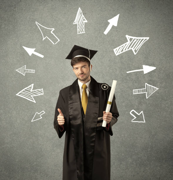 istock Young graduate student with hand drawn arrows 906017702