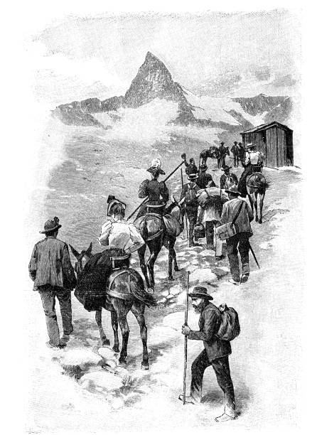 gorner grat, 스위스에가 길에 등산객 - zermatt stock illustrations