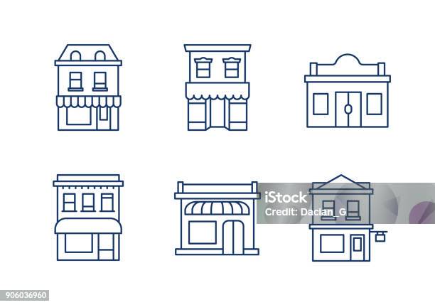 Buildings Linear Iconseditable Stroke Stock Illustration - Download Image Now - Line Art, Store, Outline