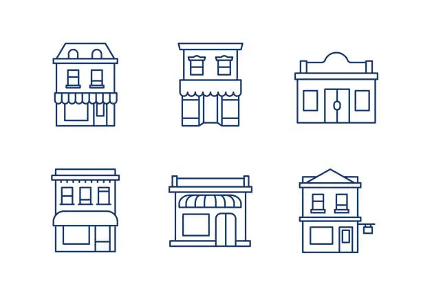 Vector illustration of Buildings linear icons.Editable stroke.