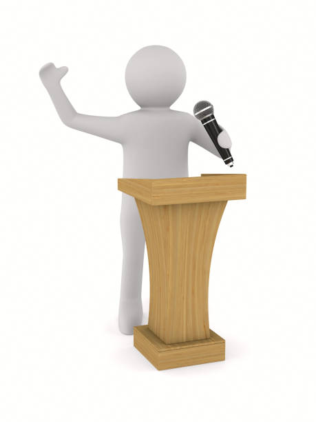 istock man speaks with microphone on white background. Isolated 3D illustration 906052030