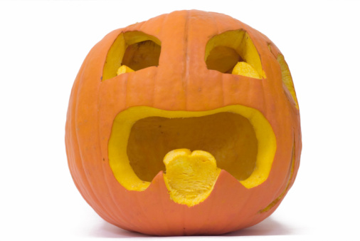 Clown Face Pumpkin carving design, Halloween, Samhain, autumn, harvest time, celebrations.