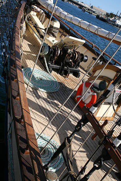 Tall ship Deck of a tall ship ready to sail gaff rigged stock pictures, royalty-free photos & images