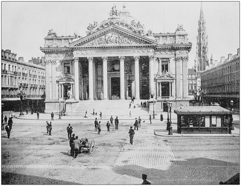 Antique photograph of World's famous sites: Bourse, Brussels, Belgium