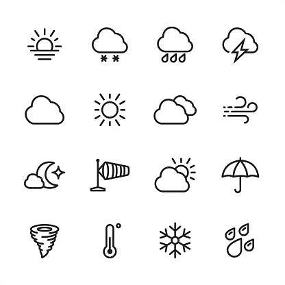 16 line black and white icons / Set #42 / Weather 
