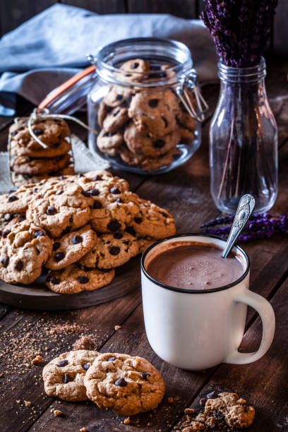 istock Chocolate chip cookies and hot chocolate mug 906172946