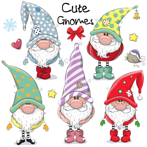 Set of Cute Cartoon Gnomes Set of Cute Cartoon Gnomes isolated on a white background tonatiuh stock illustrations