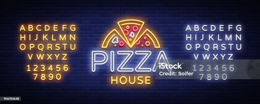 Pizza logo emblem neon sign. neon style, bright neon sign with Italian food promotion, pizzeria, snack, cafe, bar, restaurant. Pizza delivery. Vector illustration. Editing text neon sign Pizza logo emblem neon sign. neon style, bright neon sign with Italian food promotion, pizzeria, snack, cafe, bar, restaurant. Pizza delivery. Vector illustration. Editing text neon sign. Pizza stock vector