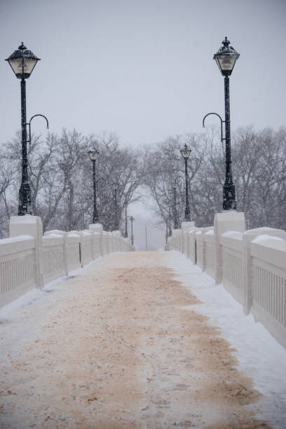 most śnieżny - manitoba winnipeg winter bridge zdjęcia i obrazy z banku zdjęć