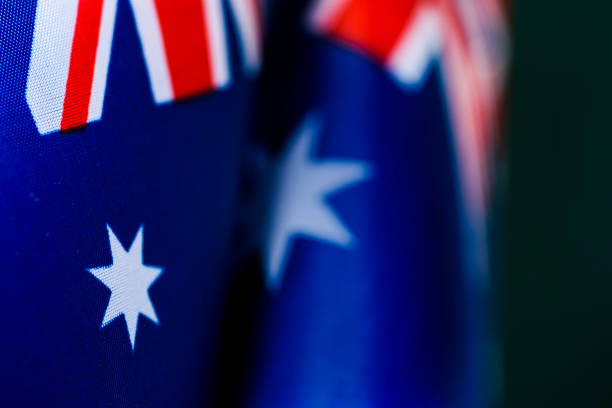 nahaufnahme von einige australische fahnen - australia australia day celebration flag stock-fotos und bilder