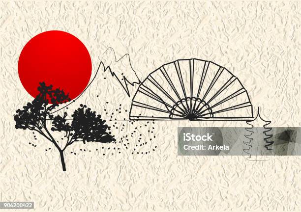 Japan Style Element Stock Illustration - Download Image Now - Abstract, Buddhism, Cherry Blossom