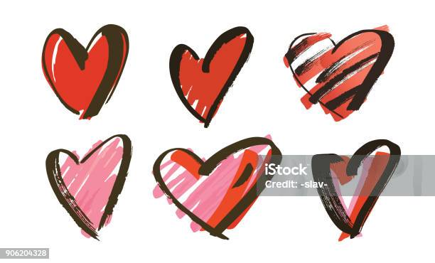 Ilustración de Colección De Corazones Dibujados A Mano y más Vectores Libres de Derechos de Símbolo en forma de corazón - Símbolo en forma de corazón, Rotulador, Garabato