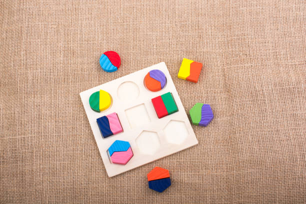 Colorful wooden pieces of a logic puzzle
