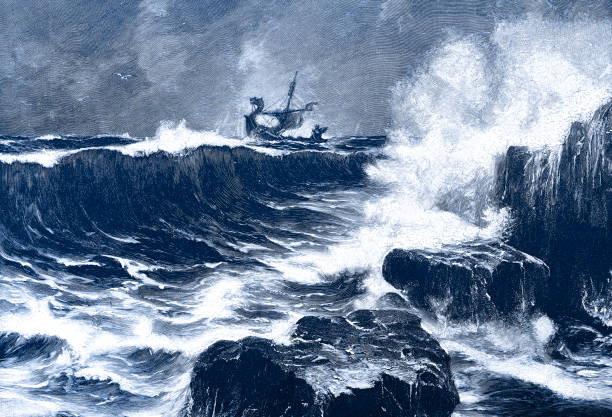 istock Cruise of a Viking ship in stormy sea 906262826