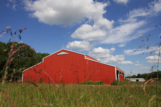 Metal red barn stock photo