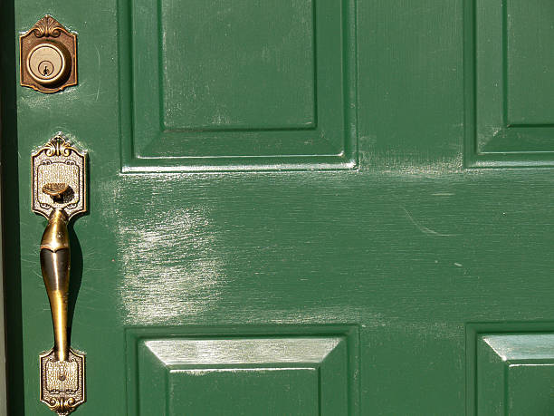 istock Green Door With Brass Handle and Lock 90628476