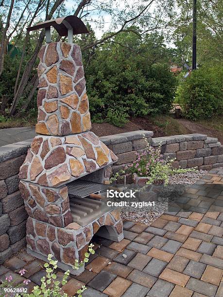 Outdoor Fireplace From Stone Stock Photo - Download Image Now - Asphalt, Blue, Brown