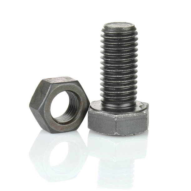 istock Metal bolt screw with nut on white background 906287608