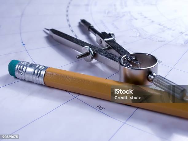 Foto de Compasses E Lápis No Mapa e mais fotos de stock de Compasso - Compasso, Lápis, Acampar