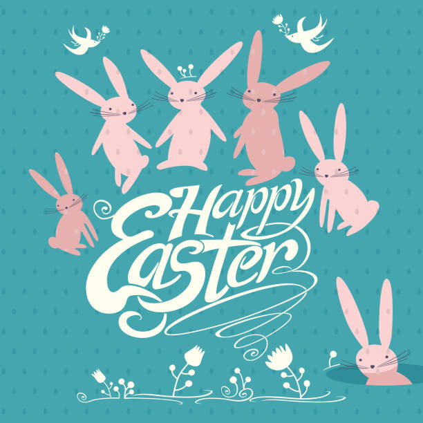 istock Easter bunnies, flowers and swallows. 906328338