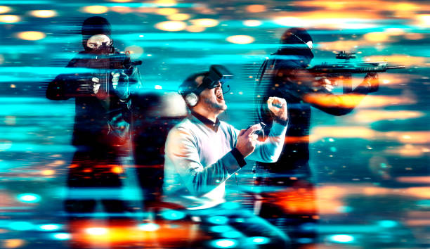 istock Immersive war game in virtual reality with futuristic 3D-glasses 906339498