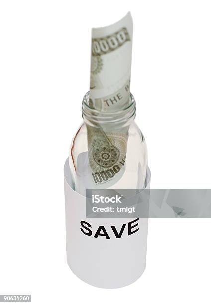 Botella De Mensaje Guardar El Dinero Foto de stock y más banco de imágenes de Ahorros - Ahorros, Blanco - Color, Botella