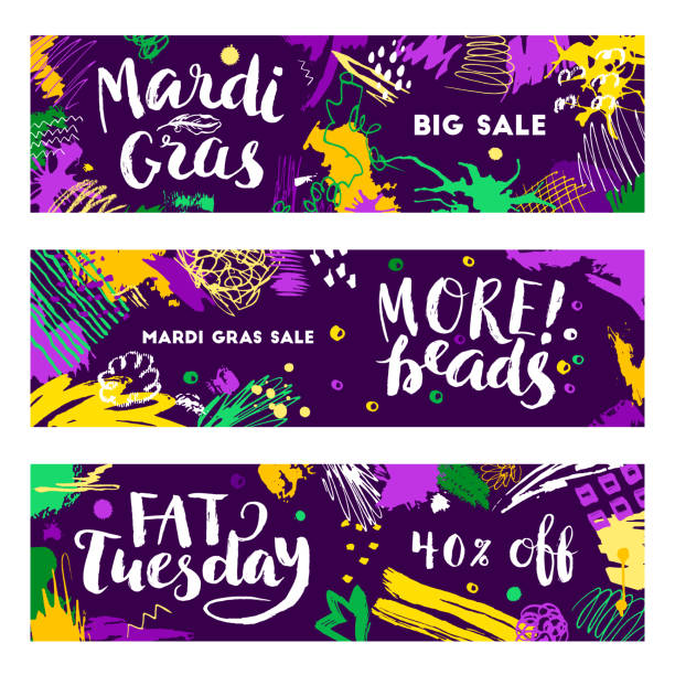 ilustrações de stock, clip art, desenhos animados e ícones de set of mardi gras banners - mardi gras illustrations