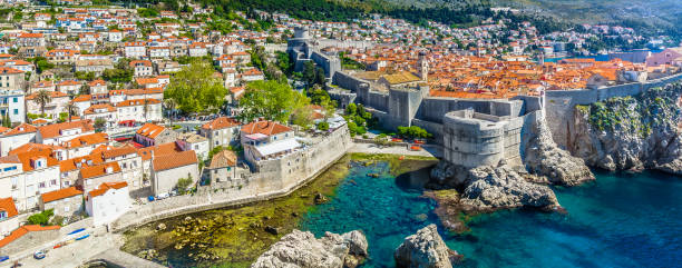 Dubrovnik cityscape coastline panorama.