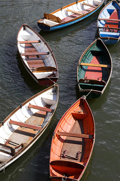 Rowing boats moored stock photo