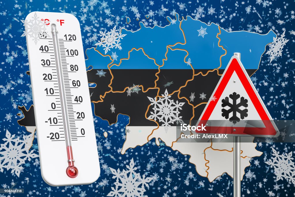 Snow hurricane, blizzards and winter storm in Estonia concept, 3D rendering Accidents and Disasters Stock Photo