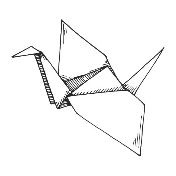ilustrações de stock, clip art, desenhos animados e ícones de sketch of origami crane isolated on white background. vector illustration - paper cranes